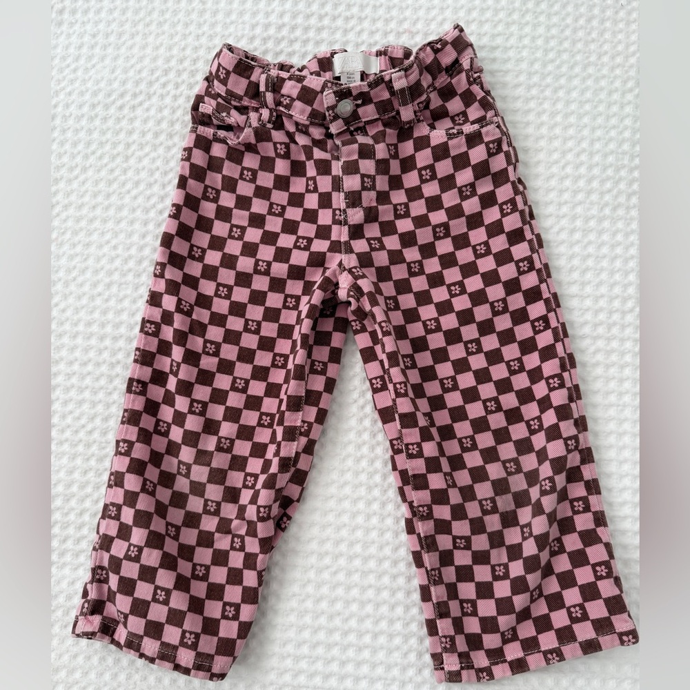 Zara toddler girl checkered pink pants jeans 4T